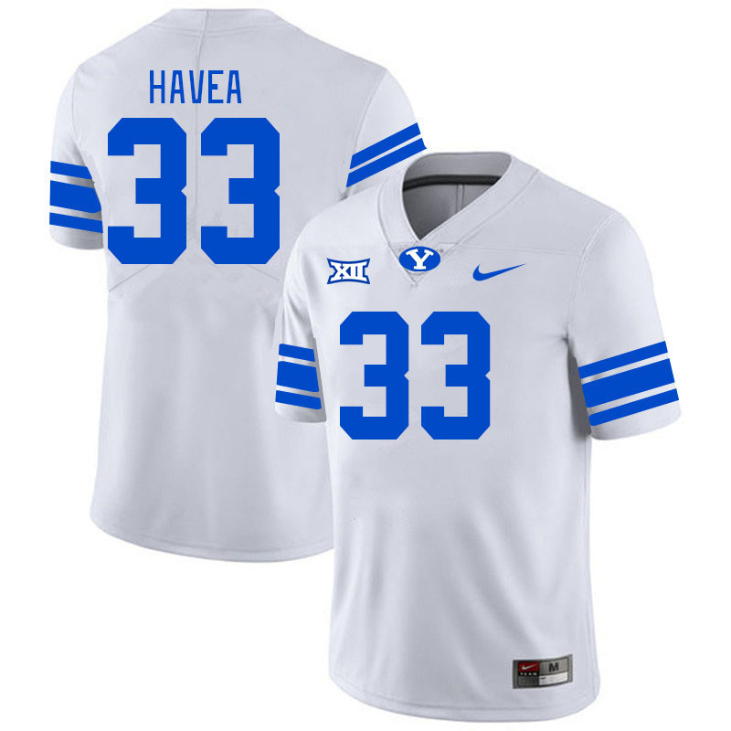 Men #33 Dallin Havea BYU Cougars College Football Jerseys Stitched Sale-White